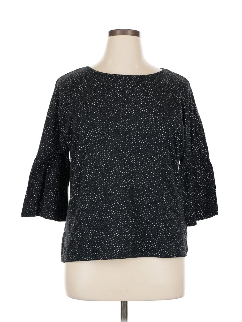3/4 Sleeve Black And White Polka Dot Blouse XL